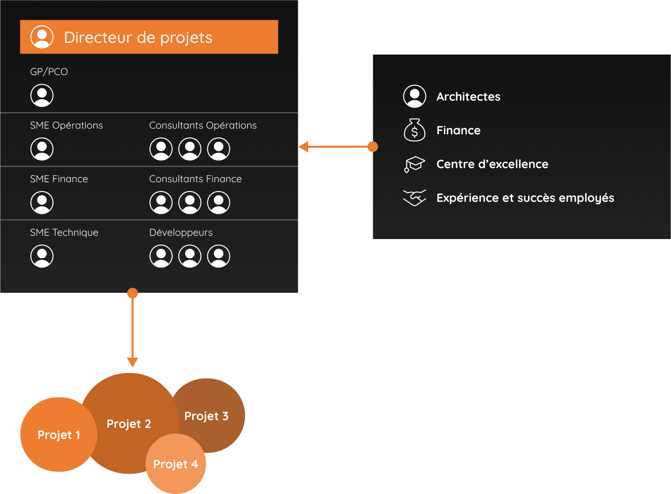 Directeur de projet GP/PCO Spécialistes métiers (Opérations, Finance, Technique) Consultants ERP (Opérations, Finance) Développeurs